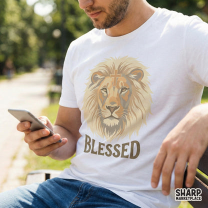 Blessed Lion Christian PNG, Inspirational Faith Shirt Design - 300 DPI