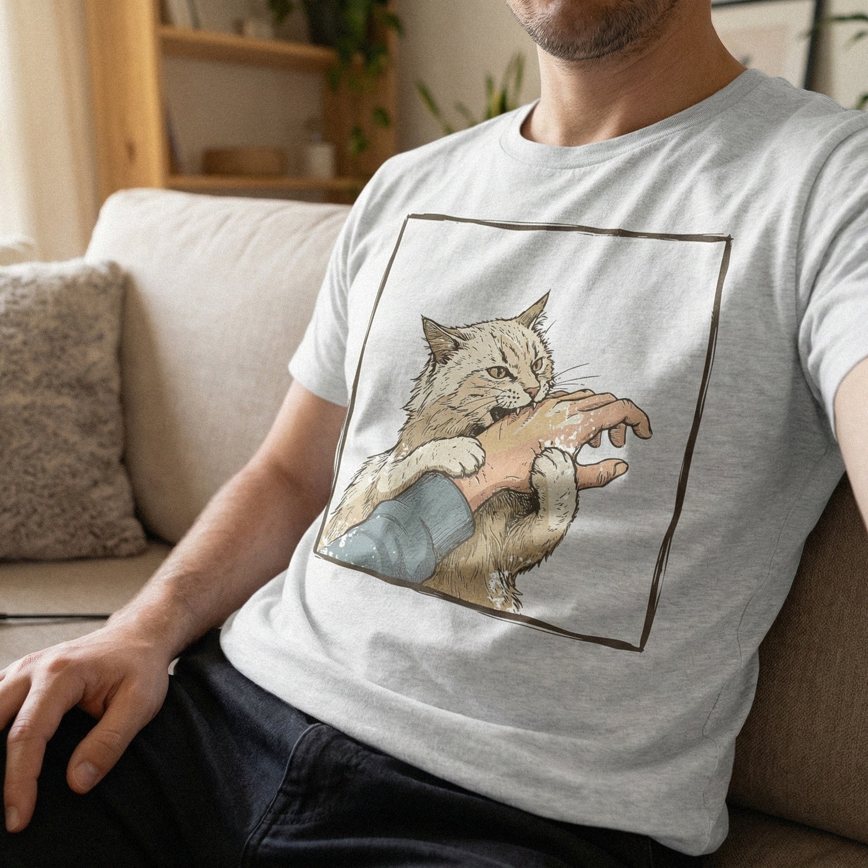 Cat Biting Hand PNG, Funny Cat Attack Shirt - 300 DPI Design for T-Shirt
