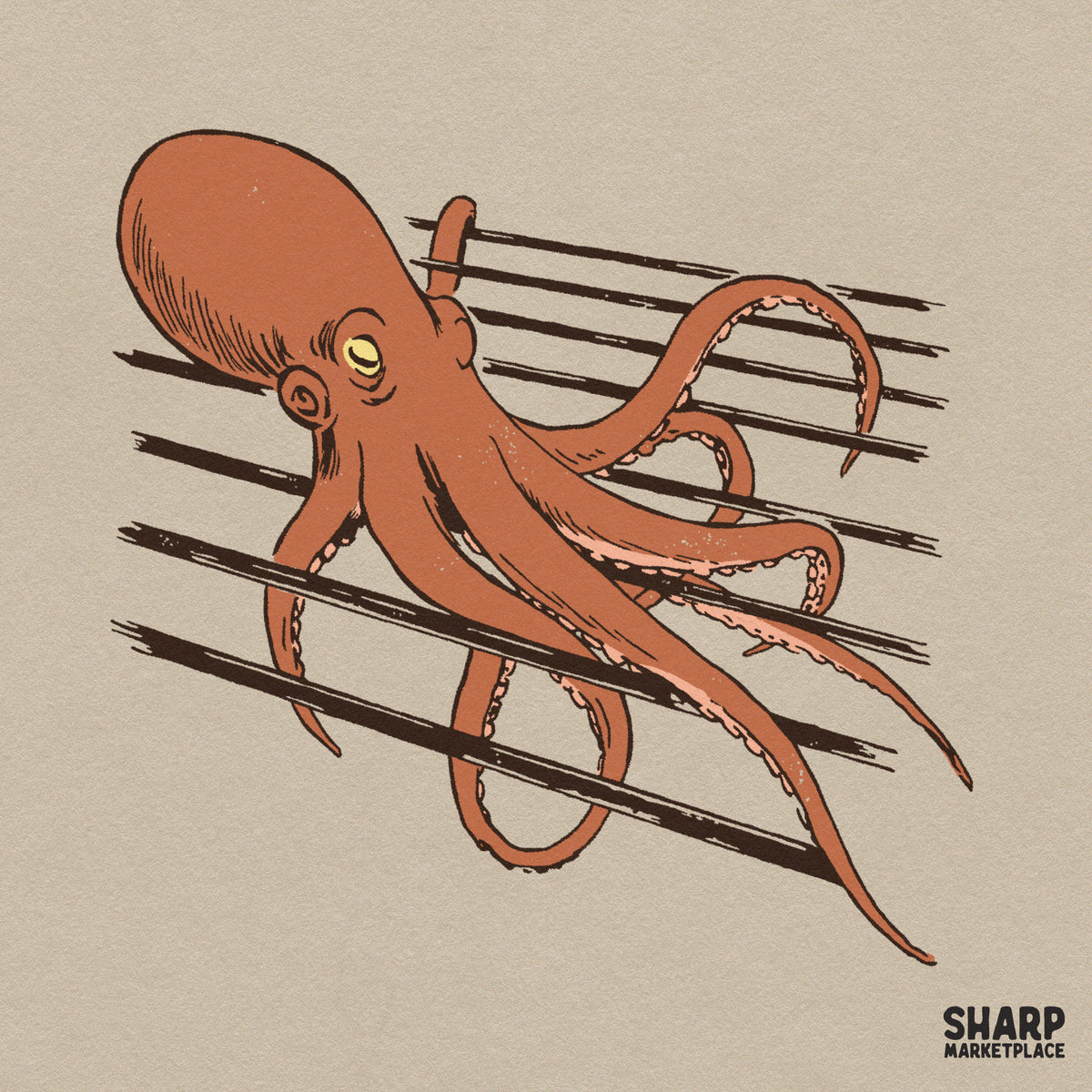 Vintage Octopus Tentacles In Grate Art, Coastal Summer PNG