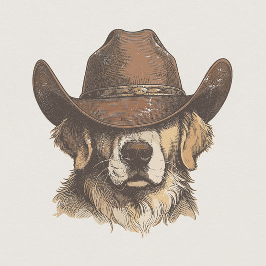 Cowboy Dog PNG, Western Golden Retriever PNG - 300 DPI Design for T-Shirt