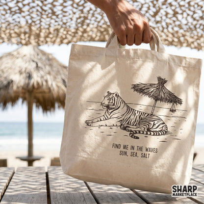 Vintage summer tiger on beach aesthetic design for trendy shirt graphic and beach vibe t-shirts
