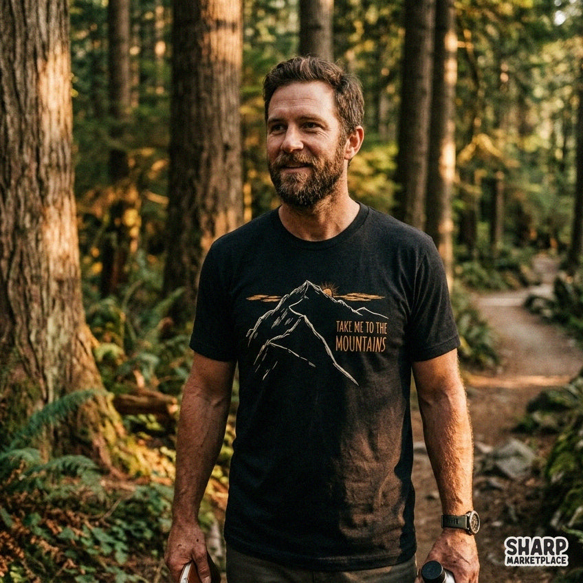 Retro Take Me To The Mountains nature illustration for outdoor lovers vintage hiking and camping shirt designs