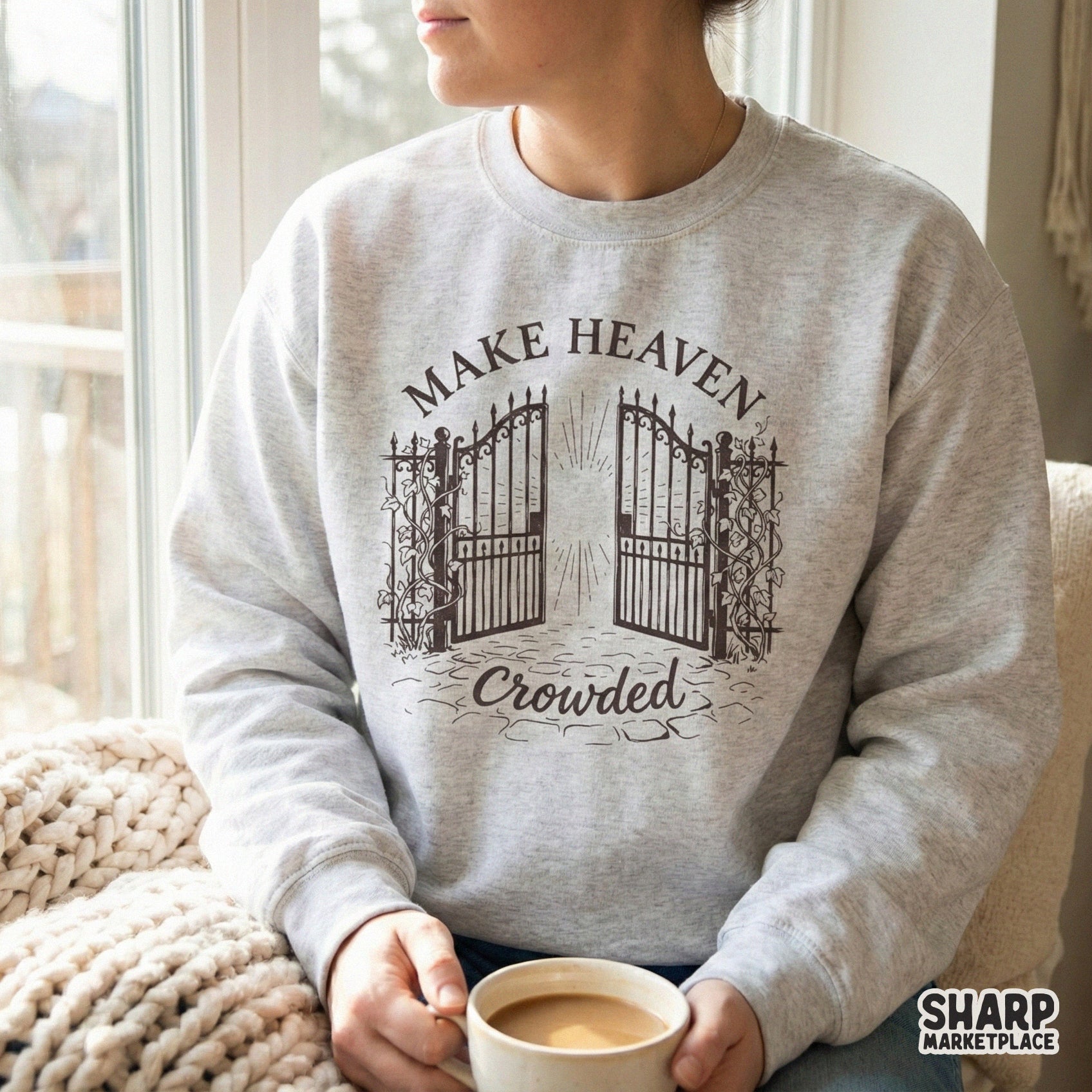 Inspirational religious digital download featuring hand-drawn iron gates and faith-based typography, perfect for sublimation or custom t-shirt printing.