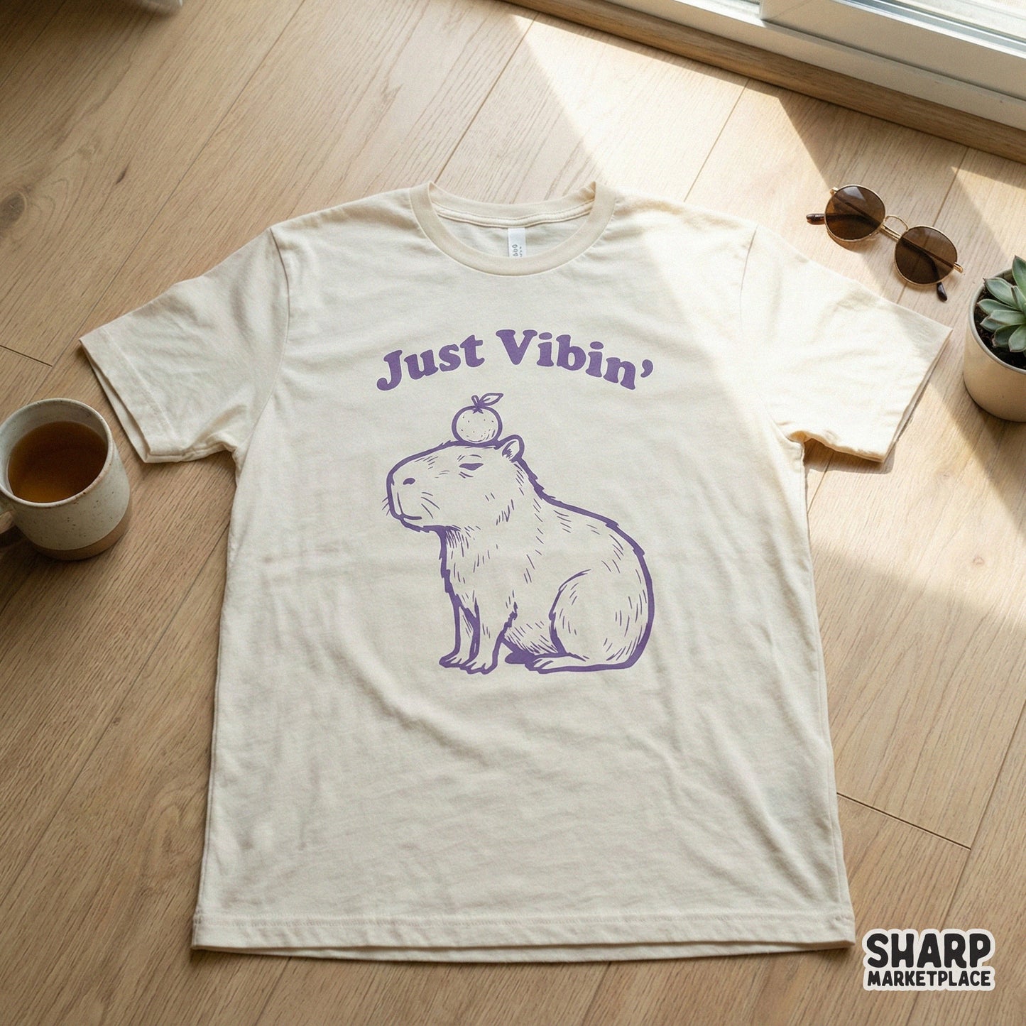 Just Vibin' Capybara PNG, Cute Animal Digital Download - 300 DPI Design