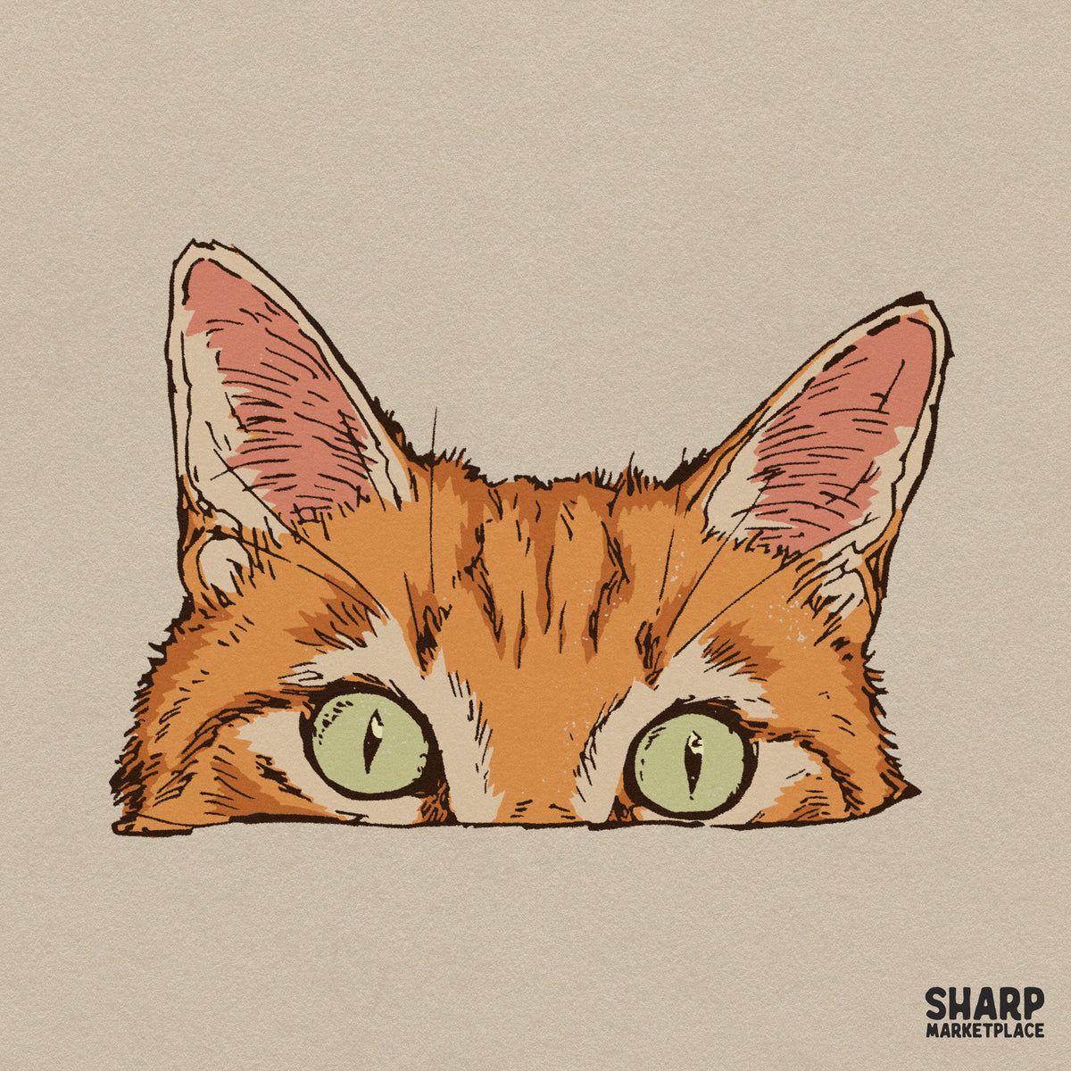 Curious orange tabby cat peeking funny PNG graphic for t-shirt sublimation and cute retro animal meme apparel