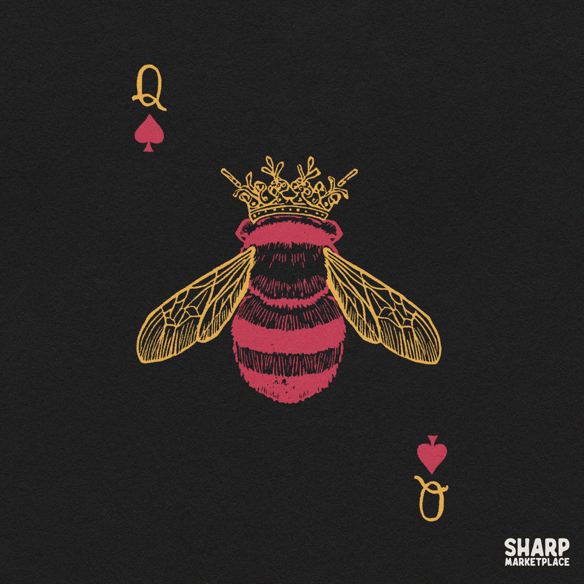 Queen Bee Crown Playing Card Illustration Sublimation PNG