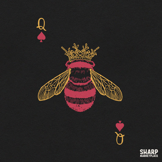 Queen Bee Crown Playing Card Illustration Sublimation PNG