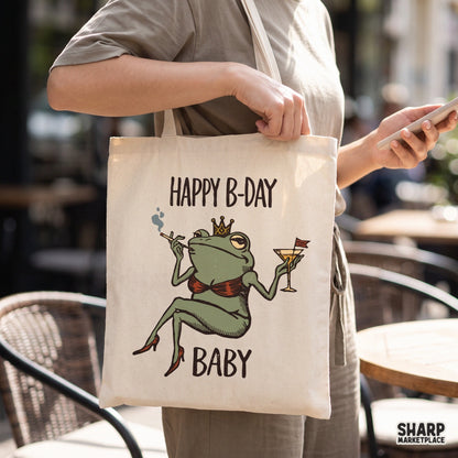 Funny bikini frog in retro style digital PNG design for happy birthday shirts and sarcastic animal meme gifts