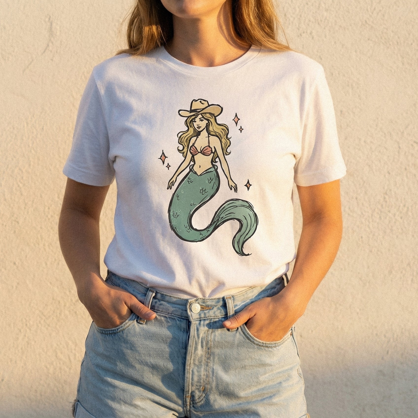 Cowgirl Mermaid PNG, Western Mermaid Clipart - 300 DPI Design for T-Shirt