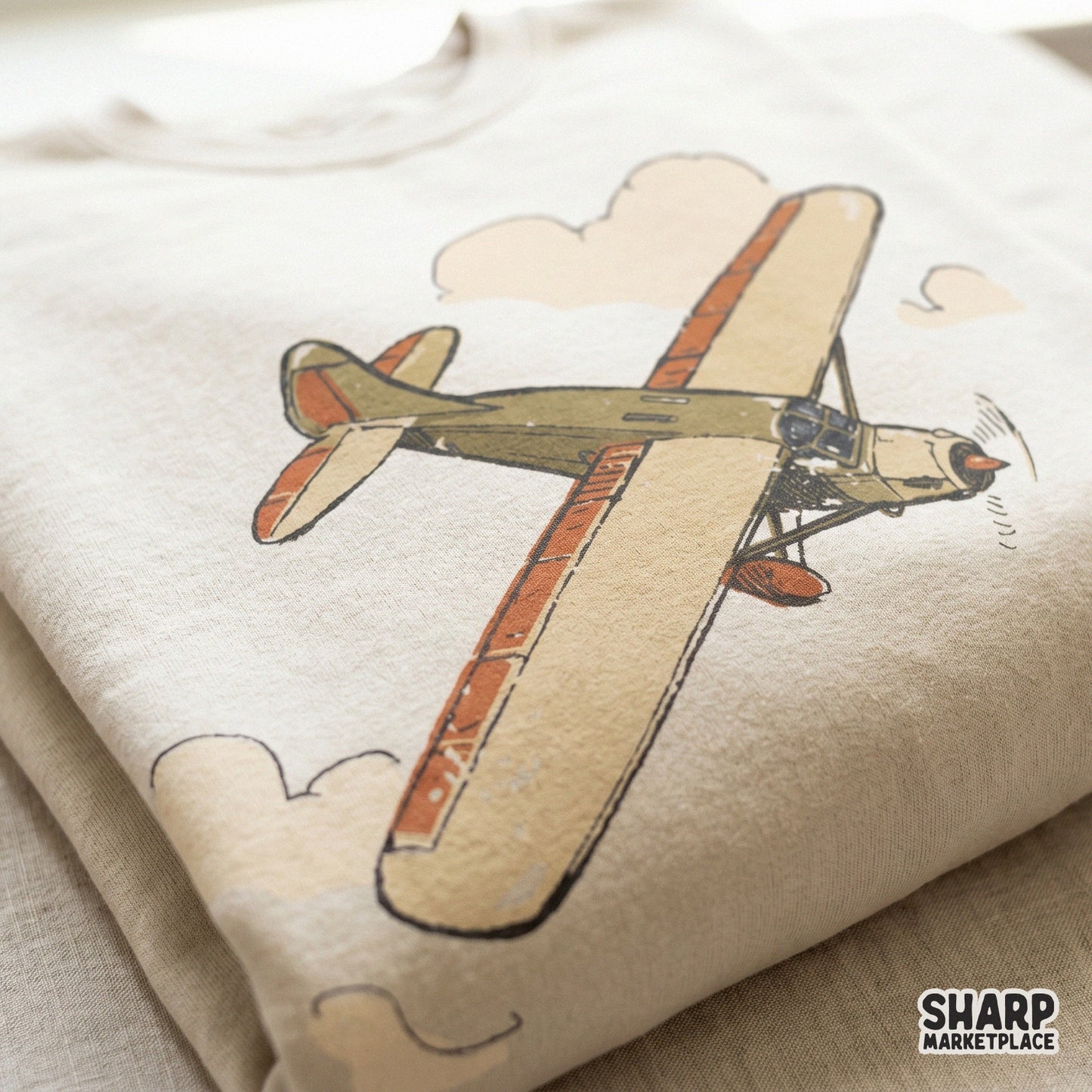 Sketch-style monoplane digital download with a muted color palette, suitable for DIY print-on-demand projects, stickers, and vintage flight apparel.