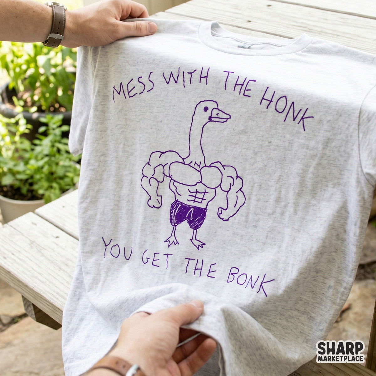 Funny gym bird graphic with a buff goose and sarcastic text, ideal for custom sublimation transfers on tumblers, apparel, and unique gifts.