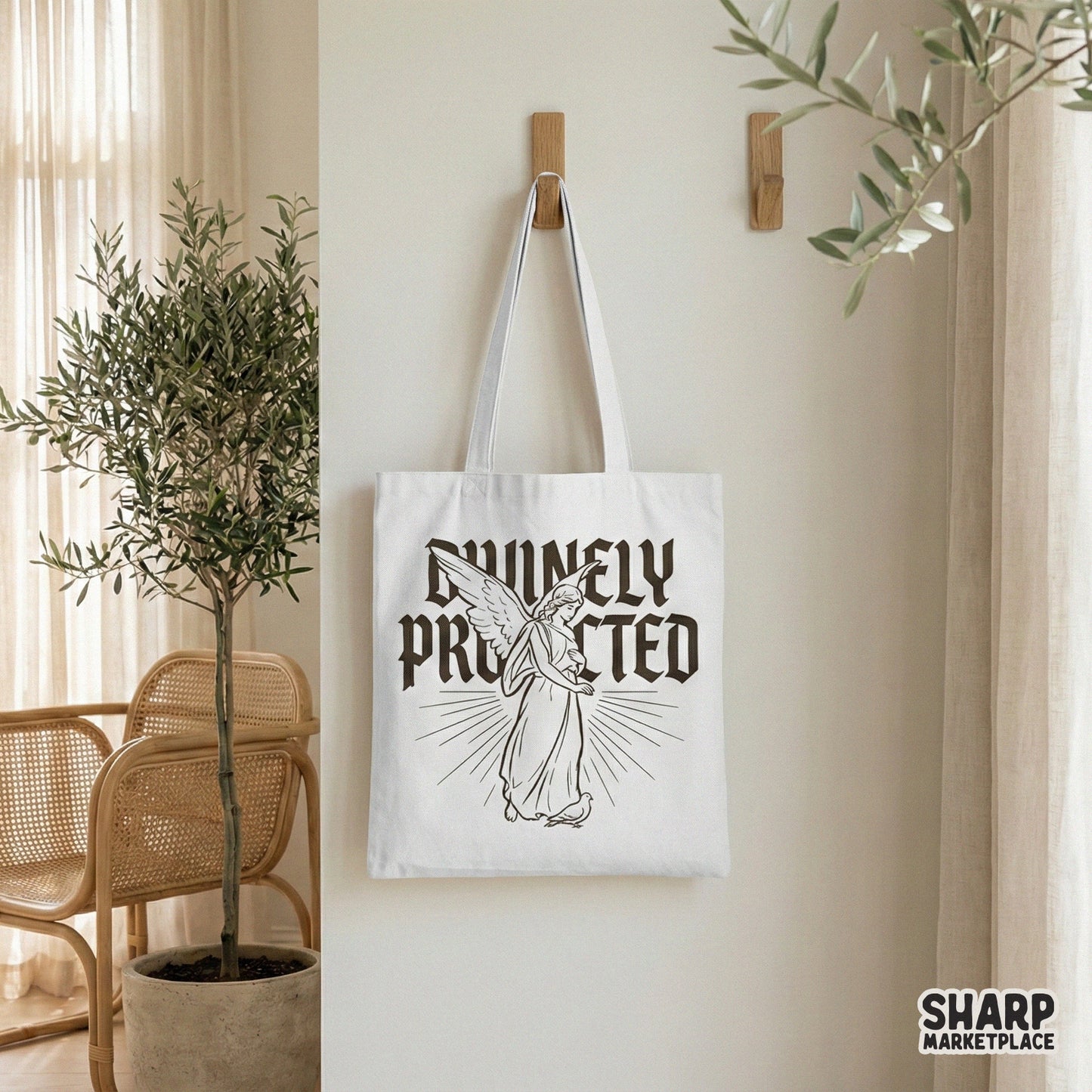 Divinely Protected PNG, Angel Line Art Shirt Design - 300 DPI Design for