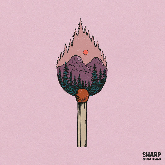 Mountain Forest Matchstick Flame Art, Trendy PNG Nature