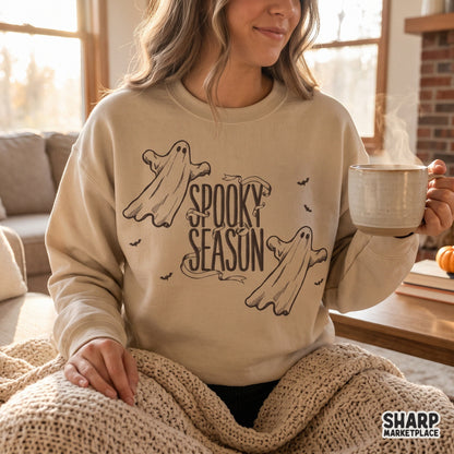 Vintage cute ghosts and flying bats graphic design for Halloween shirt PNG sublimation templates