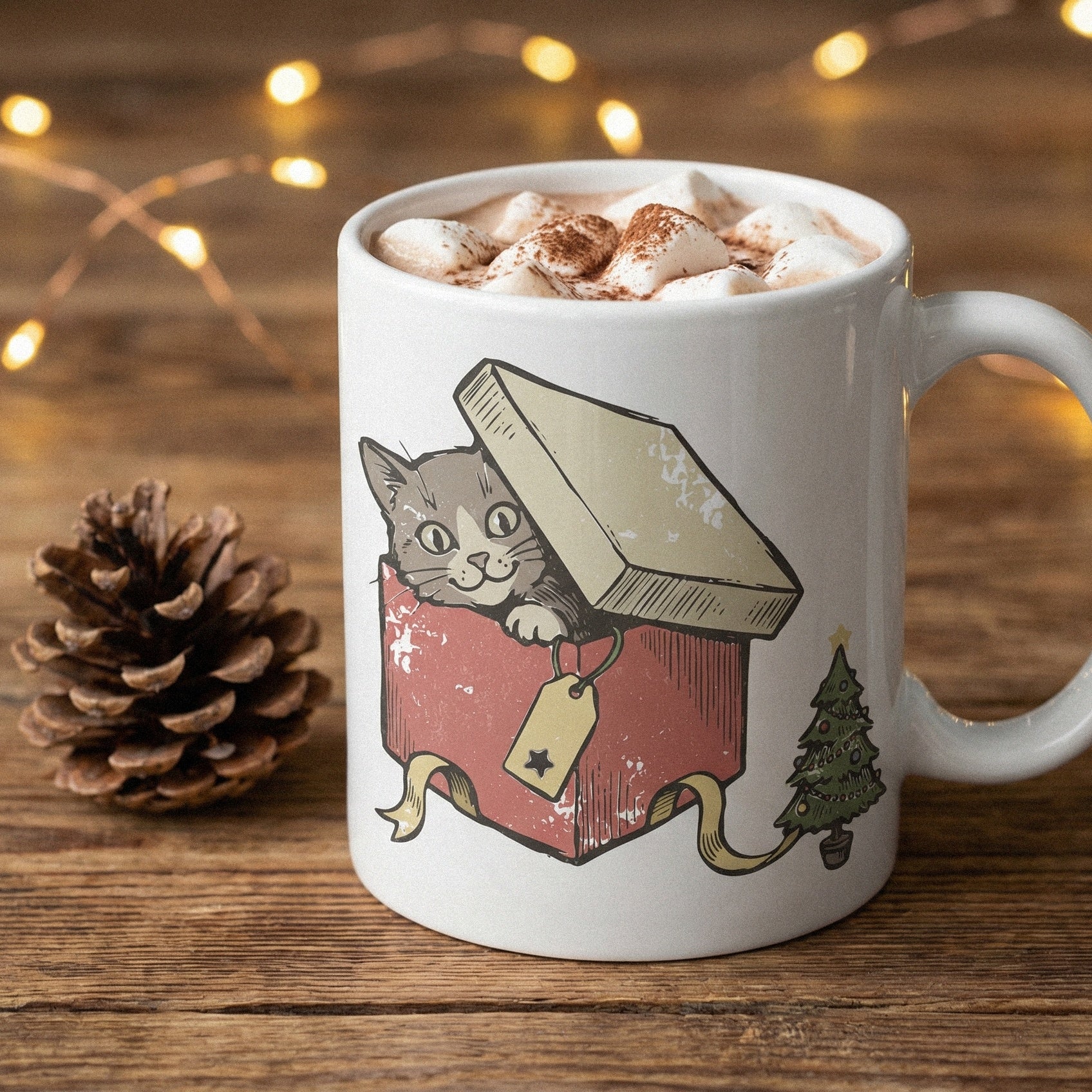 Cat In Gift Box PNG, Christmas Tree Art - 300 DPI Design for T-Shirt