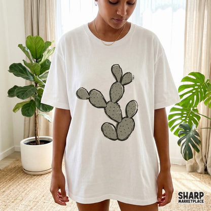 Textured olive green cactus sketch with expressive black outlines, perfect for creating custom sublimation transfers and rustic wall art.