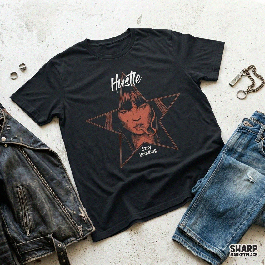 Hustle Stay Grinding Trendy PNG Shirt PNG, Retro Edgy