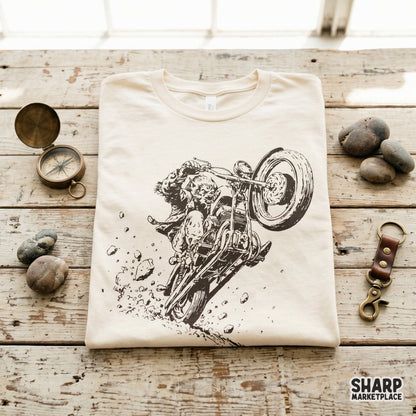 Retro werewolf riding a motorcycle biker art for spooky season Halloween shirt sublimation