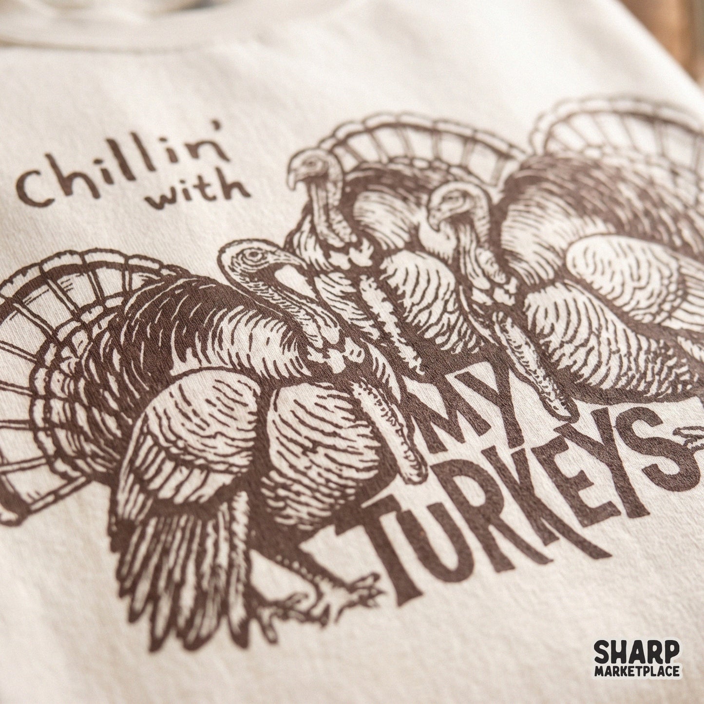 Retro Chillin' With My Turkeys graphic for funny Thanksgiving group shirts and autumn digital fall sublimation designs