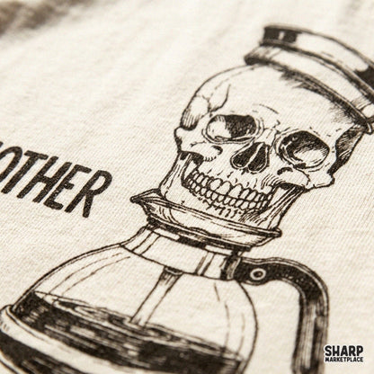 Funny retro skull coffee pot PNG graphic for sarcastic Halloween t-shirts and caffeine lovers