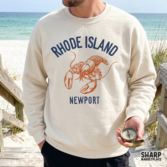 Rhode Island Newport lobster PNG for trendy beach summer shirts and coastal seafood graphic tee sublimation designs