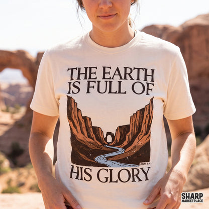 Western retro desert canyon scene with Isaiah 6:3 Bible verse for Christian sublimation apparel
