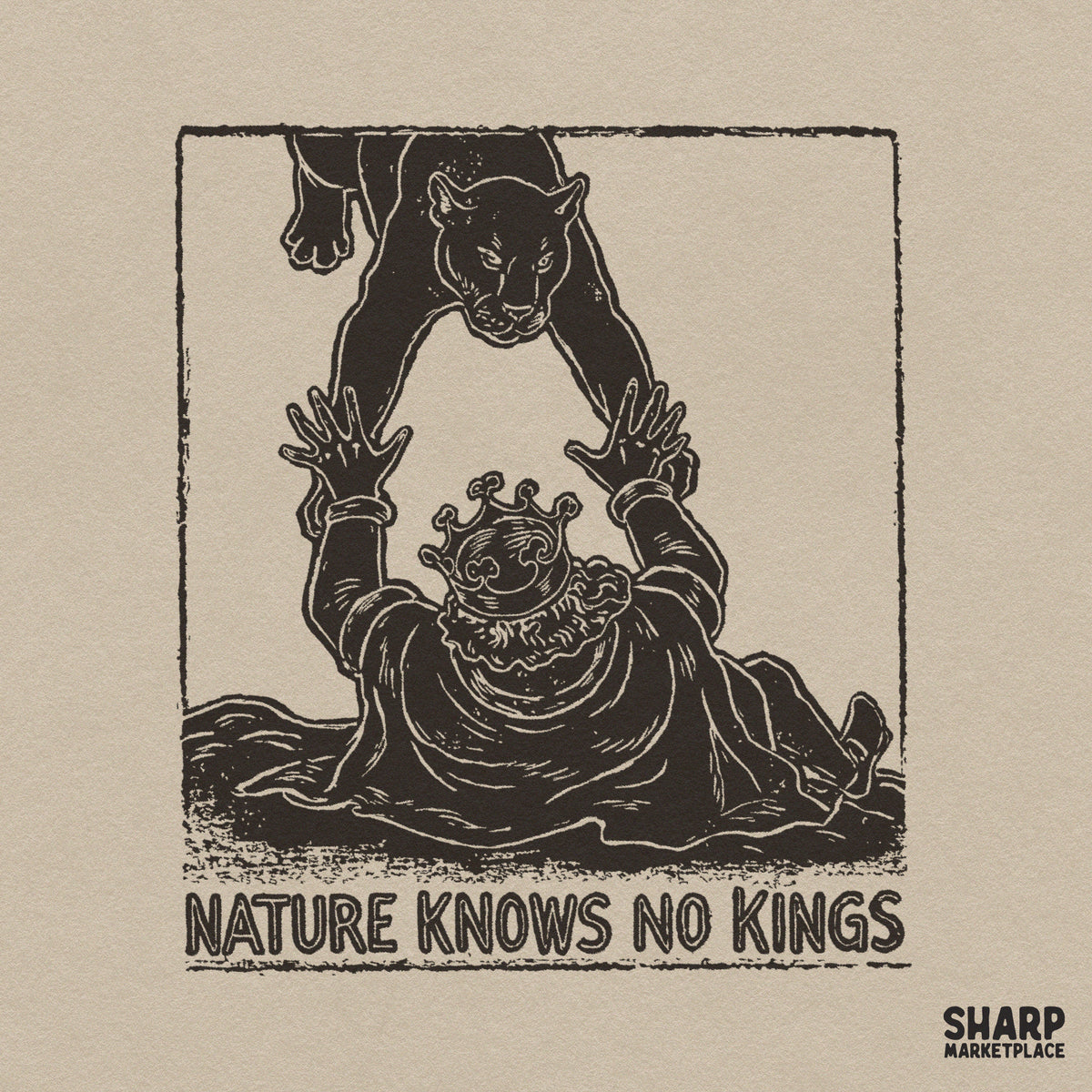 Nature Knows No Kings black panther wearing a crown retro png design perfect for streetwear shirt png sublimation