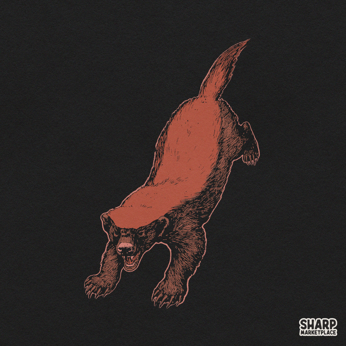Fierce Honey Badger Leaping Art, Ferocious Wolverine