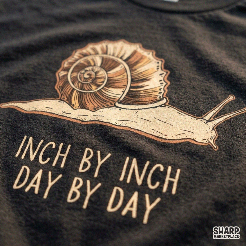 Vintage snail graphic with inch by inch motivational quote for t-shirt sublimation design