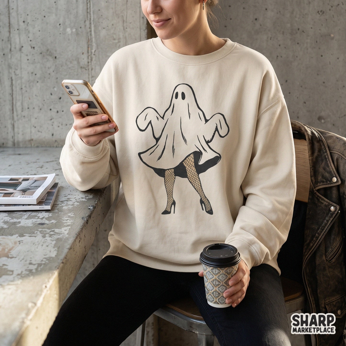 Cute coquette ghost PNG design for Halloween sublimation shirts and spooky season apparel