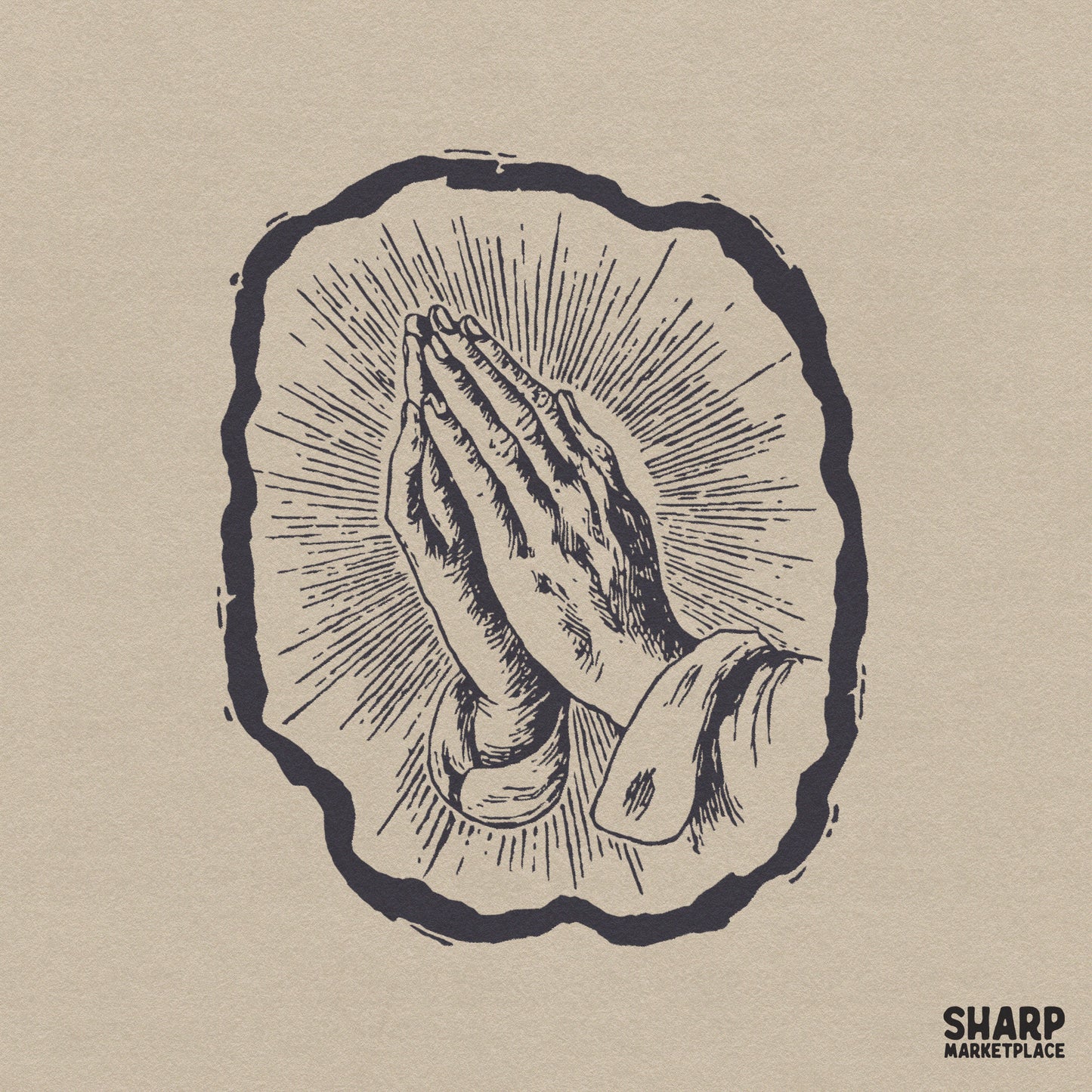 Sacred praying hands with radiant light Christian PNG for religious devotional t-shirts and faith-based sublimation designs