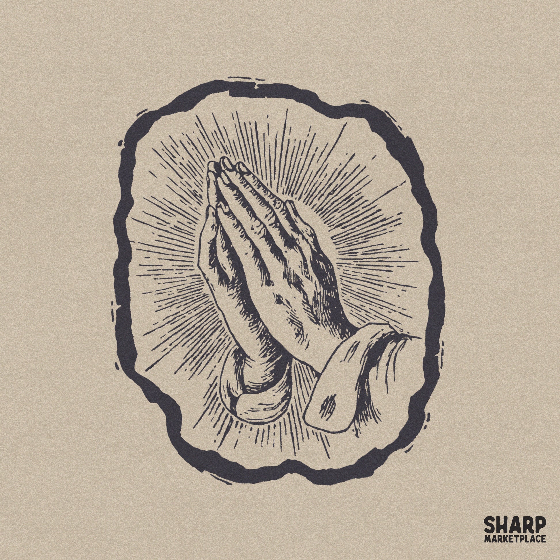 Sacred praying hands with radiant light Christian PNG for religious devotional t-shirts and faith-based sublimation designs