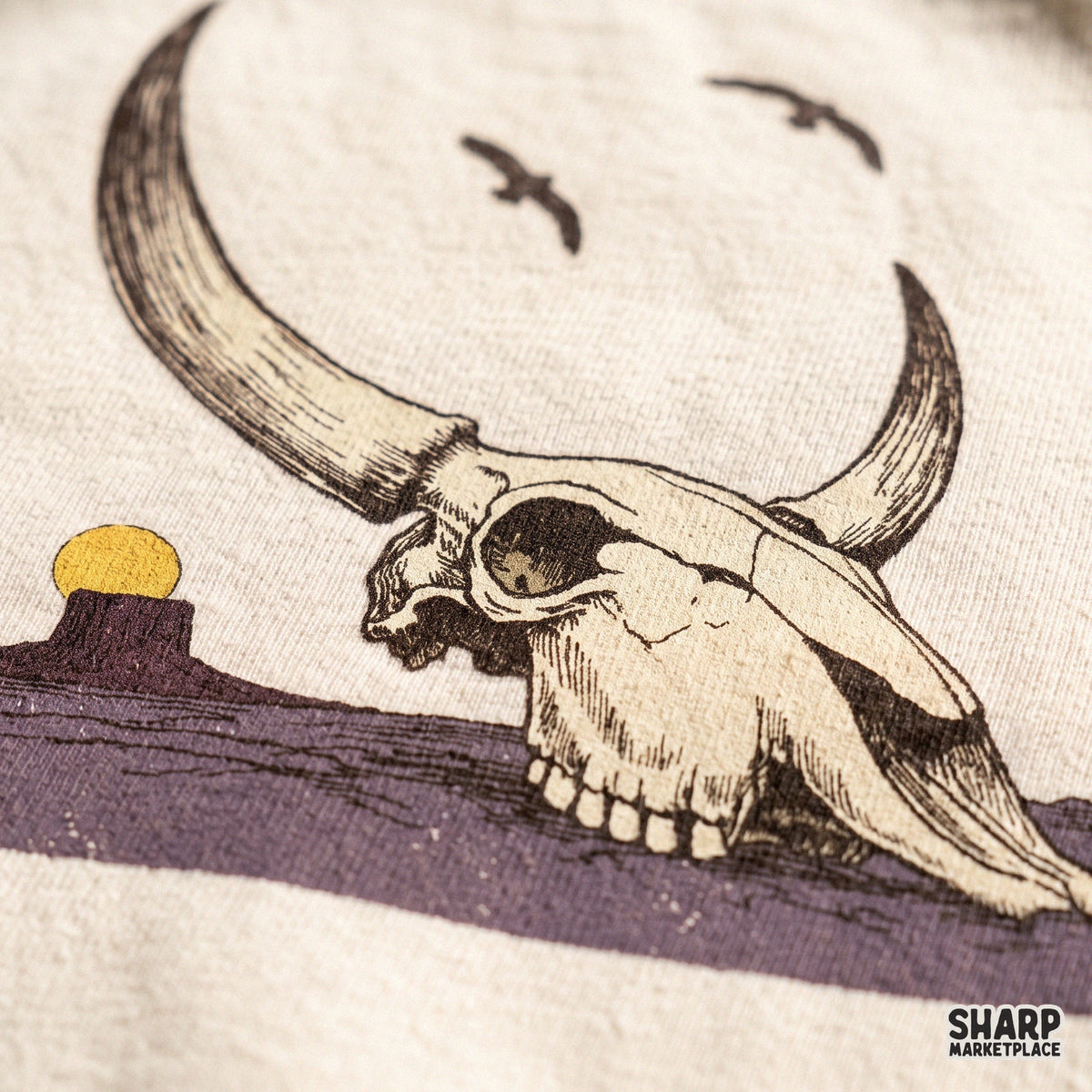 Rustic Desert Bull Horns Mesa Scene Print, Western PNG