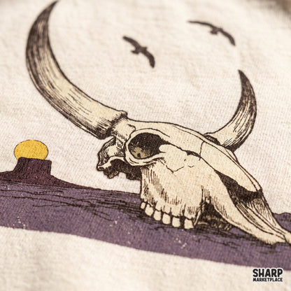 Rustic Desert Bull Horns Mesa Scene Print, Western PNG