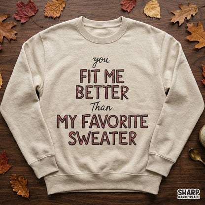 Retro coquette Valentine's Day PNG graphic with romantic quote You Fit Me Better Than My Favorite Sweater for shirts
