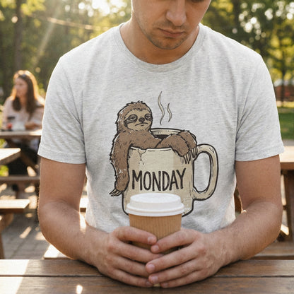 Monday Sloth PNG, Cute Animal Coffee Cup Art - 300 DPI Design for T-Shirt