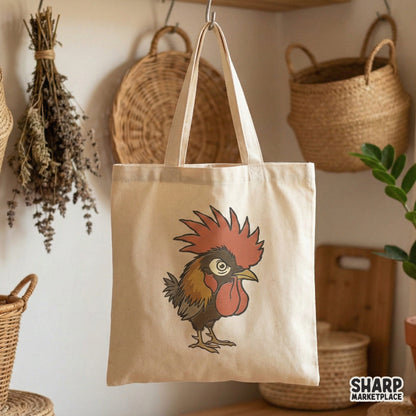 Detailed hand-drawn rooster design featuring earthy tones and a retro textured finish, ideal for DIY stickers, tumblers, and rustic home decor.