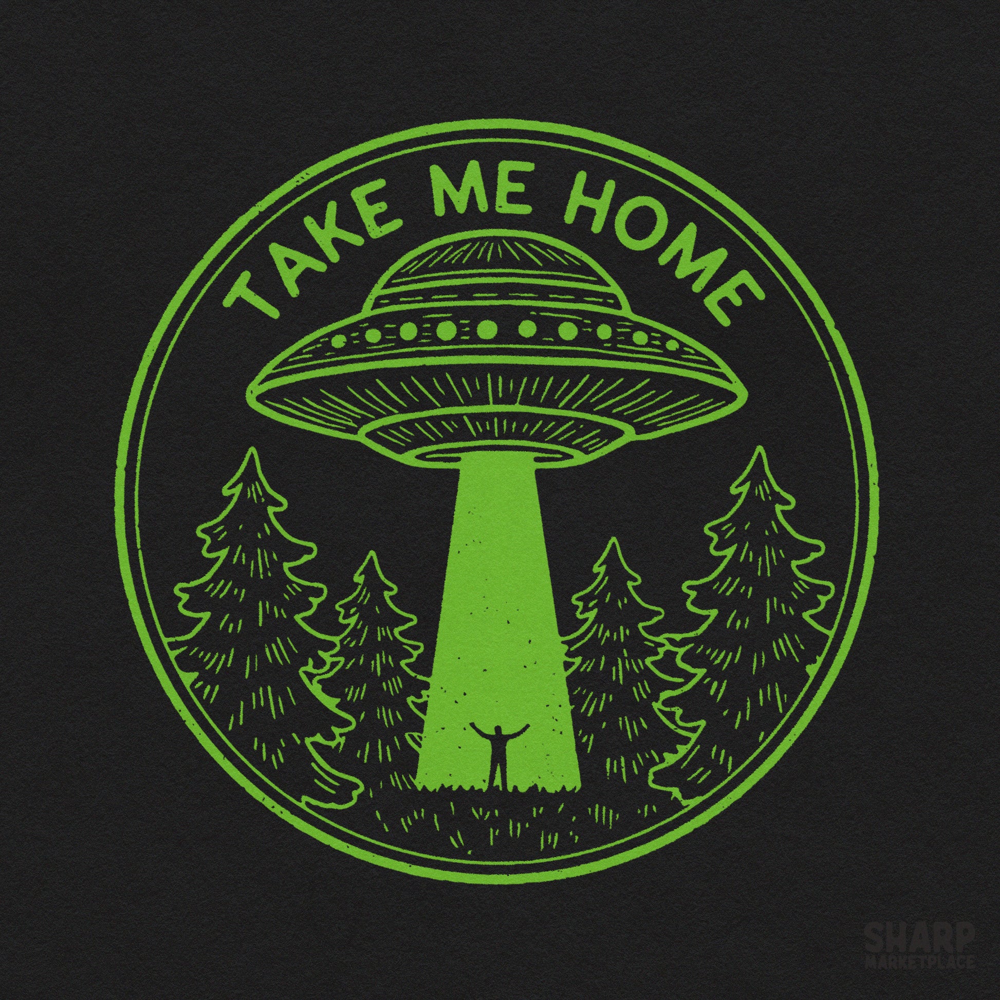 Retro camping and funny ufo abduction neon forest design for streetwear t-shirts and sublimation tumblers