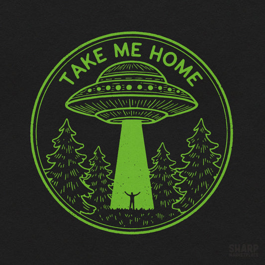 Retro camping and funny ufo abduction neon forest design for streetwear t-shirts and sublimation tumblers