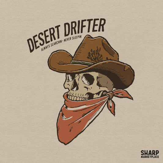 Western cowboy skull graphic PNG with retro desert drifter and country music art for trendy Halloween sublimation shirts