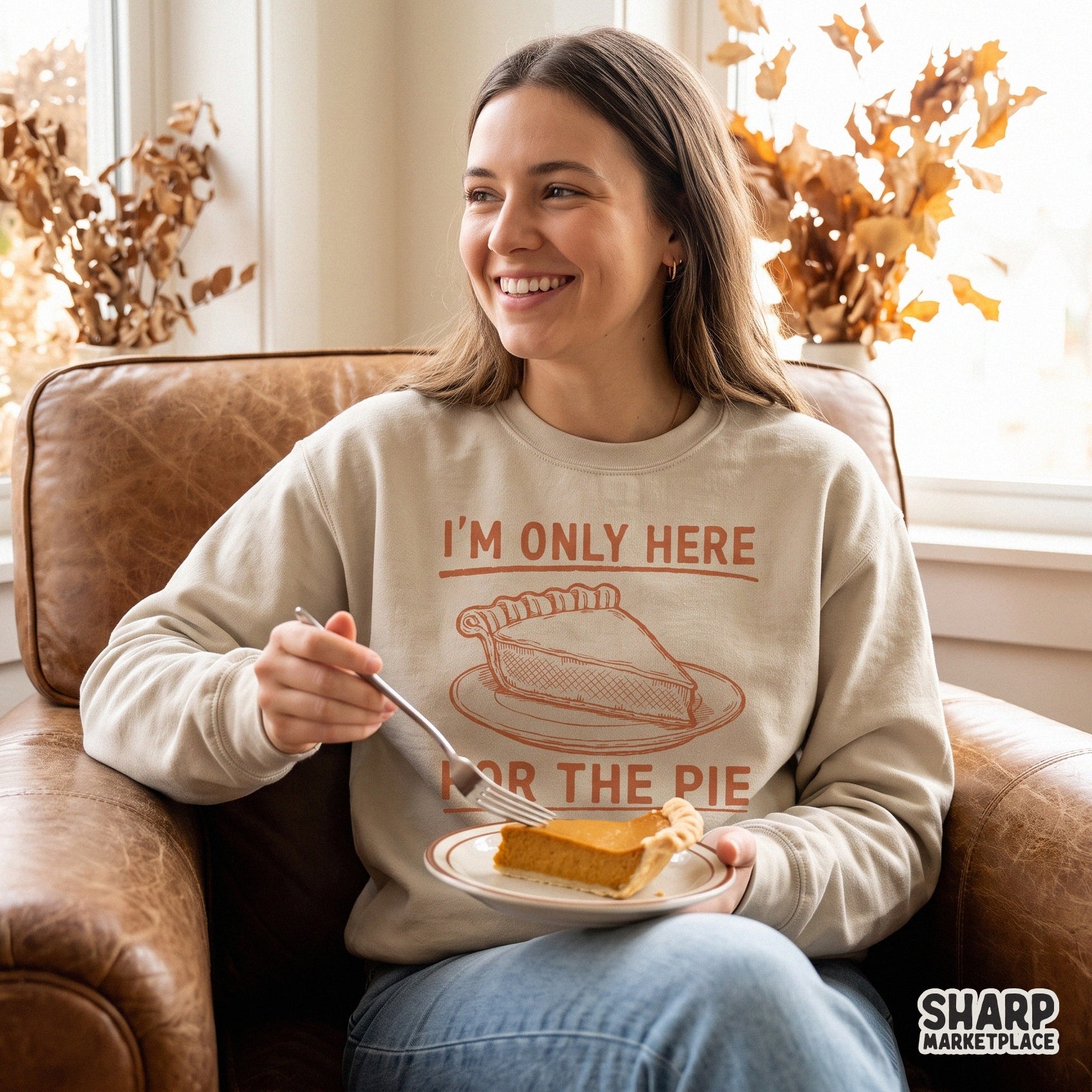 Funny retro pie slice design for Thanksgiving shirts and autumn apparel with I'm Only Here For The Pie text png