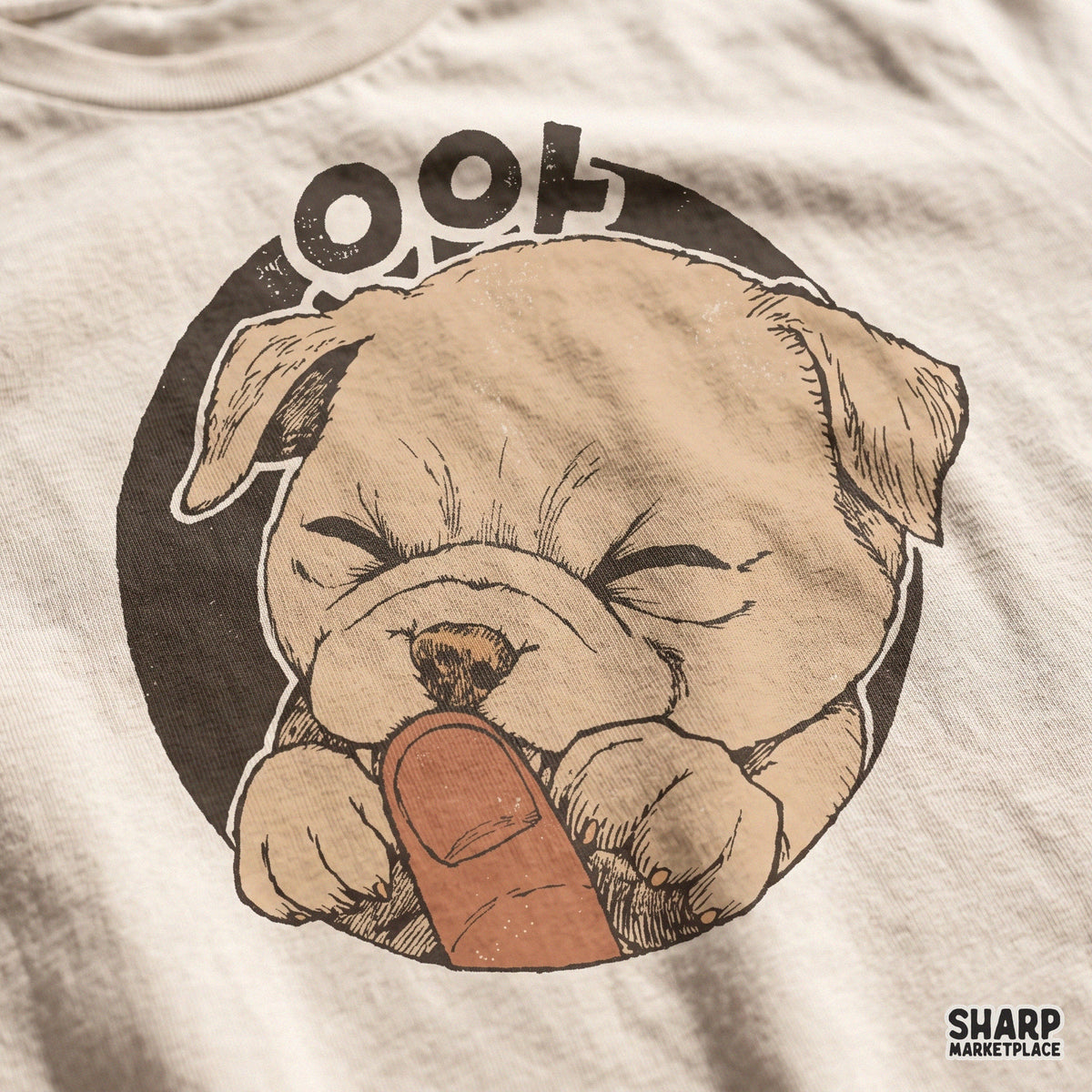 Cute Sleeping Puppy Biting Finger Funny Pet Owner Graphic