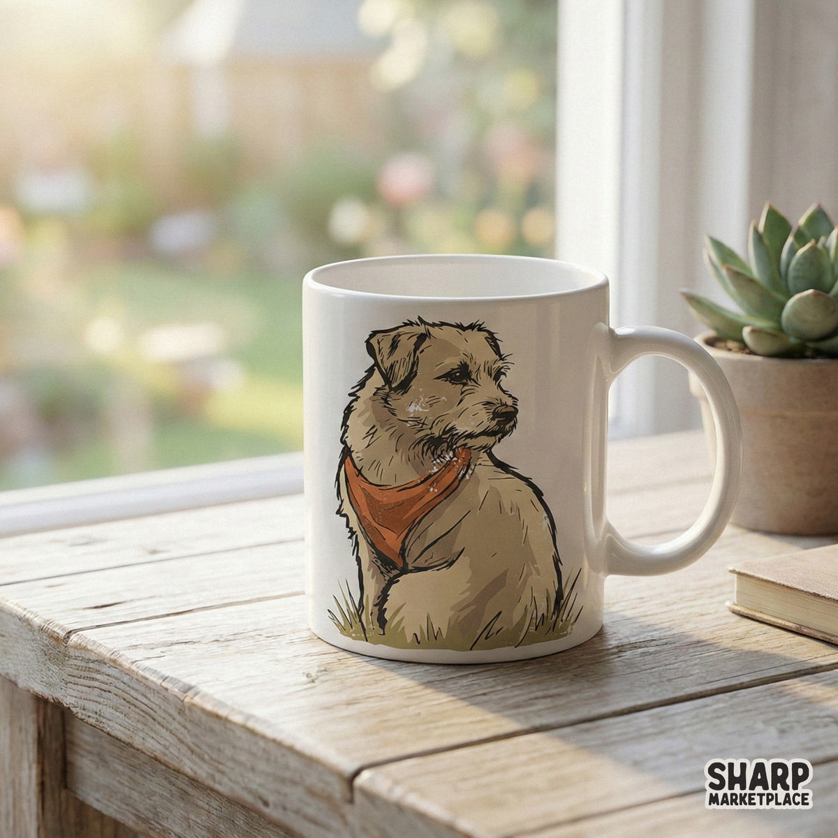 Artistic terrier dog PNG with a charming orange bandana, designed for versatile use in custom apparel, tumblers, and high-quality pet-themed printables.