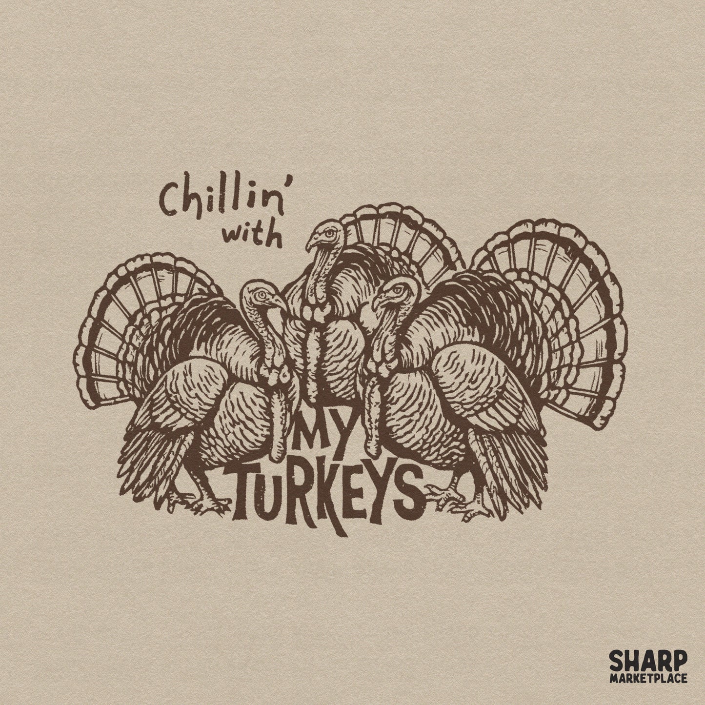 Retro Chillin' With My Turkeys PNG design featuring funny thanksgiving group shirt graphics for fall apparel and sublimation