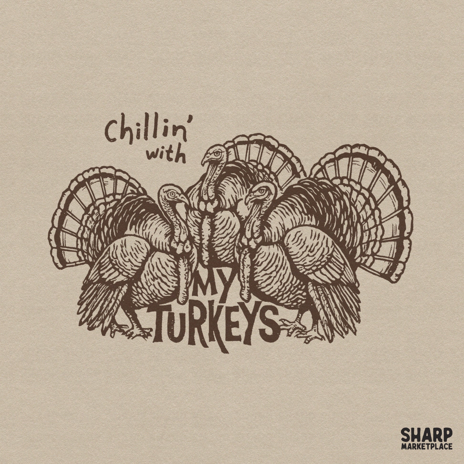 Retro Chillin' With My Turkeys PNG design featuring funny thanksgiving group shirt graphics for fall apparel and sublimation