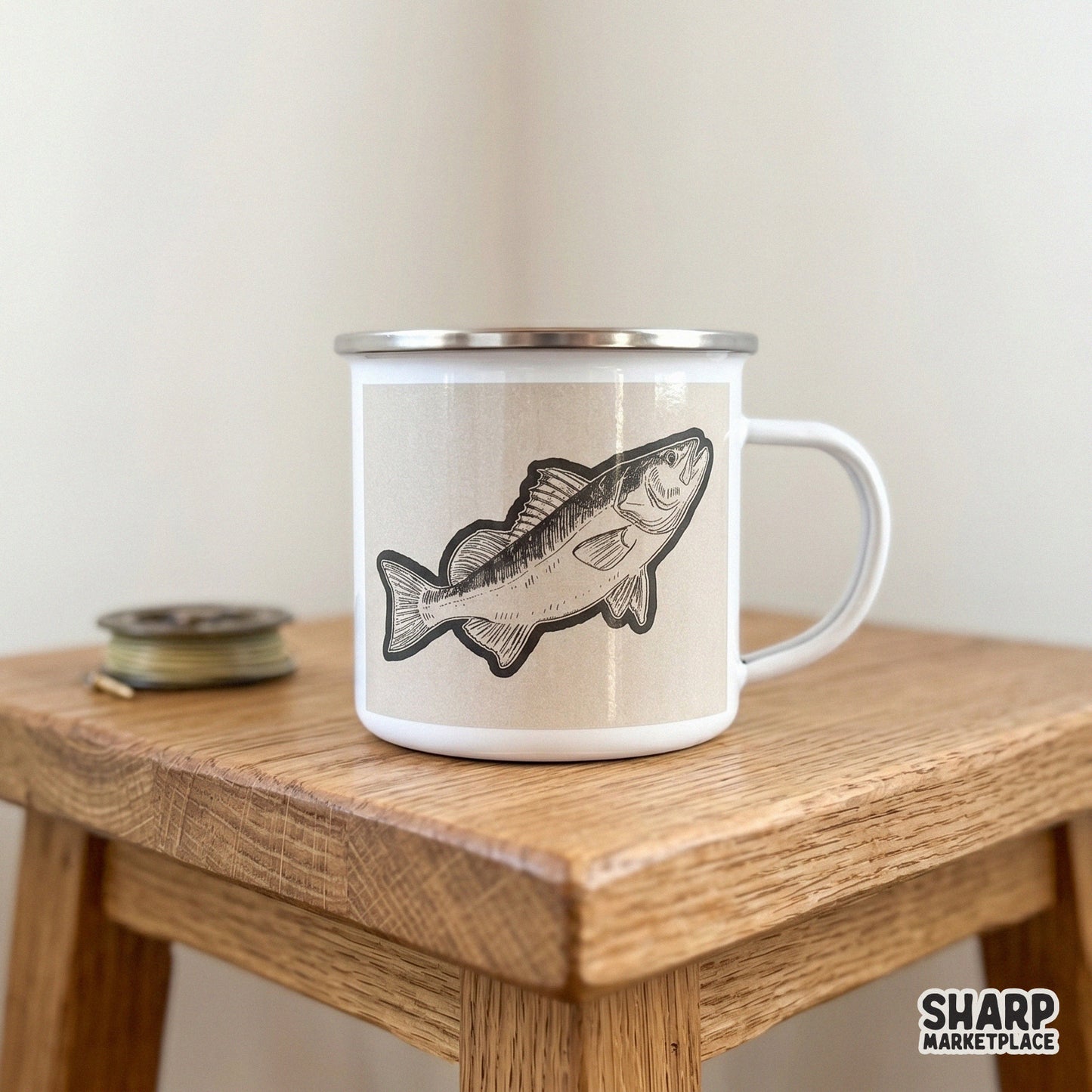 Vintage hand drawn bass fish graphic in retro style for trendy summer lake life t-shirt sublimation designs