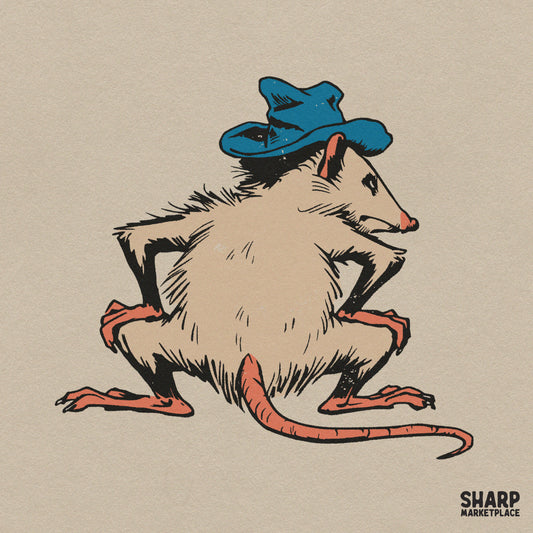 Vintage Possum Squatting In Blue Hat, Silly Weirdcore