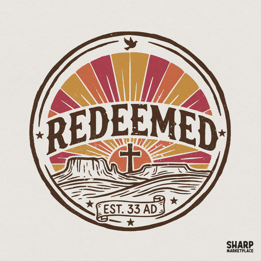 Redeemed PNG Design, Retro Christian Shirt Graphic - 300 DPI Design for