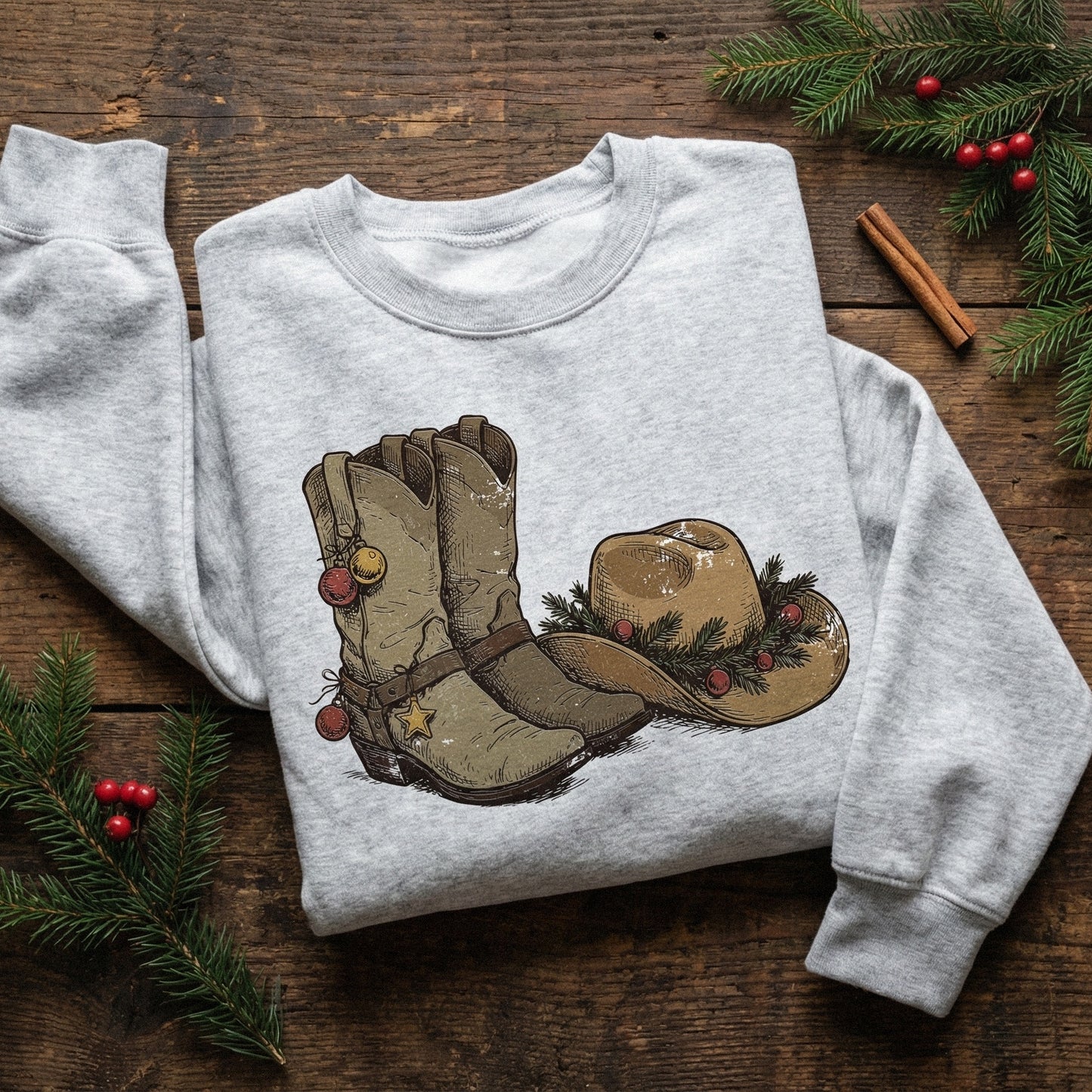 Cowboy Boots and Hat PNG, Western Christmas Design - 300 DPI Design for