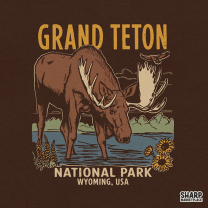 Vintage Grand Teton National Park moose PNG design for western hunting t-shirts and outdoor camping apparel